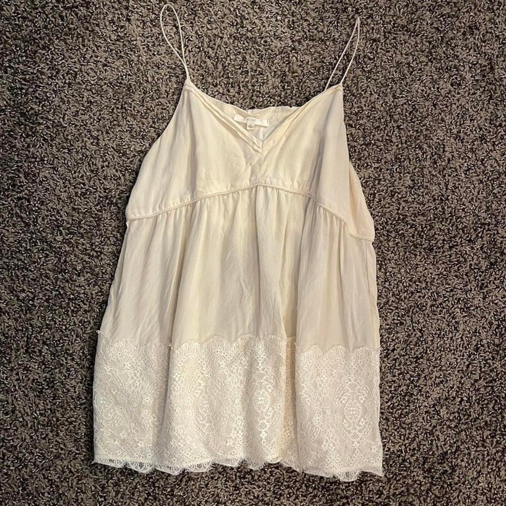 Vintage Silky Cream Babydoll Lace Flowy Boho Tank Top Fall Blouse